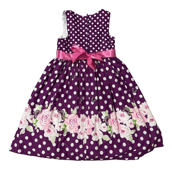 Bonnie Jean Purple Polka Dot Floral Dress Size 6X - Picture 2 of 6